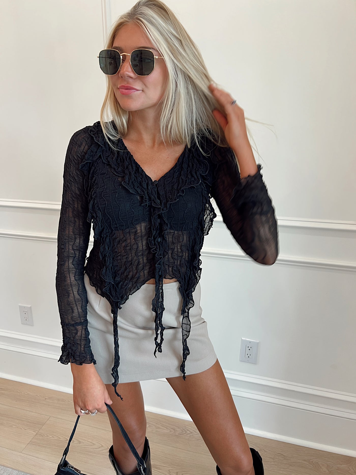 Daily Radiance Ruffled Mesh Top