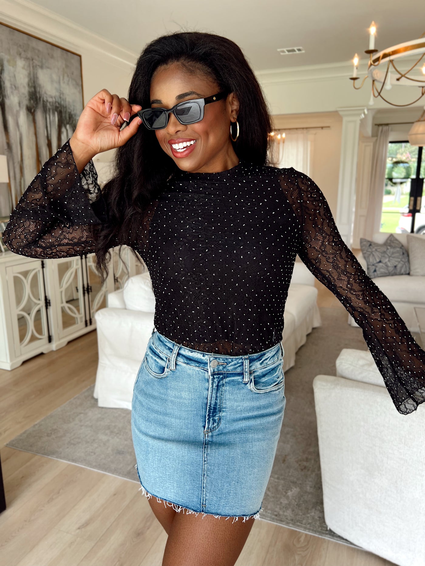 Midnight Toasts Rhinestone Embellished Top