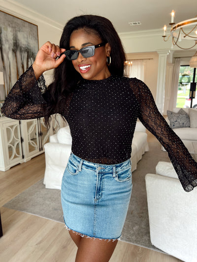 Midnight Toasts Rhinestone Embellished Top