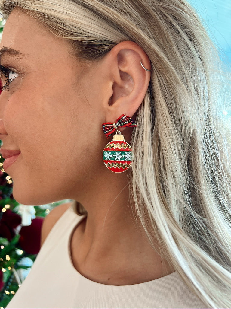 Christmas Ornament With Ribbon Earrings