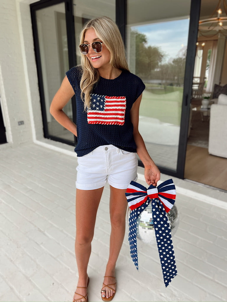 Born Free American Flag Crochet Sweater Top