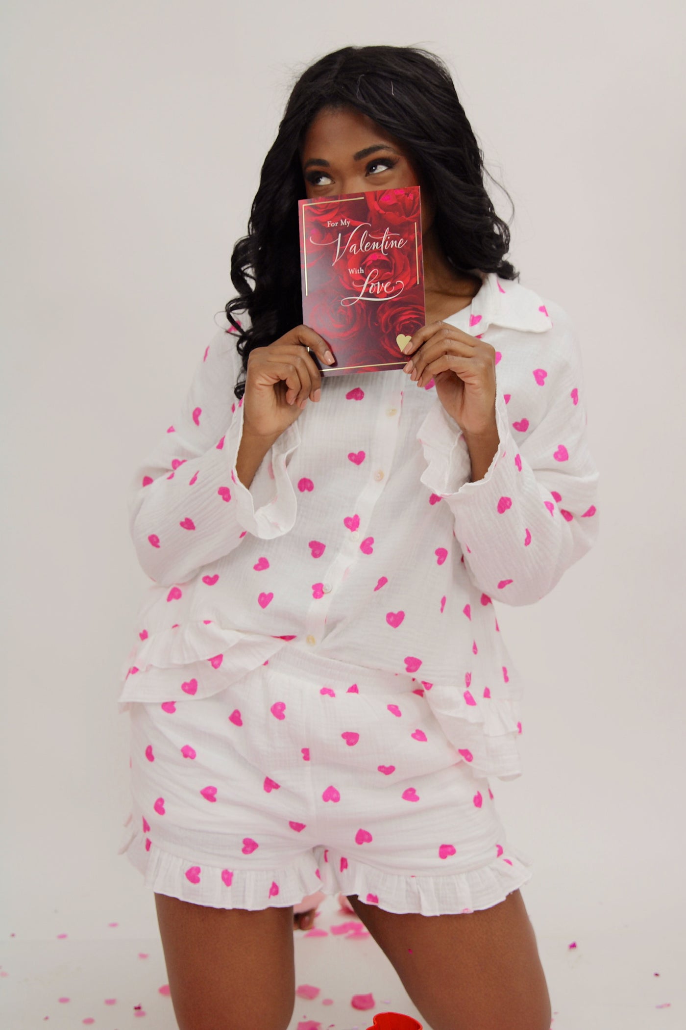 Love Calls Heart Printed Pajama Two Piece Set (LAST ONE - SIZE MEDIUM)