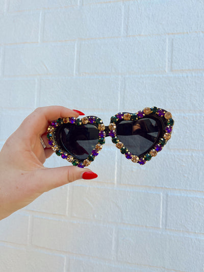 Mardi Gras Rhinestone Heart Sunglasses