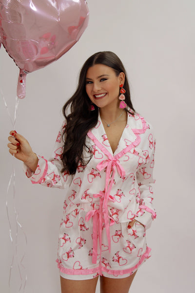 Hearts & Boots Satin Two Piece Pajama Set