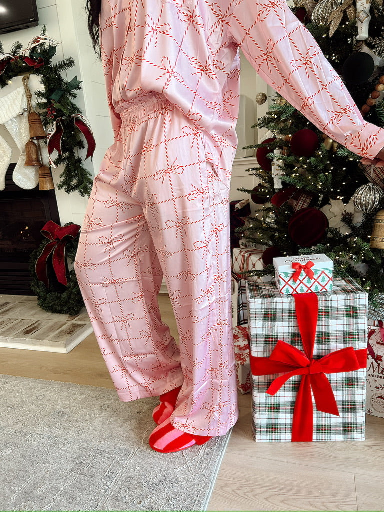 Christmas Candy Cane Satin Two-Piece Set