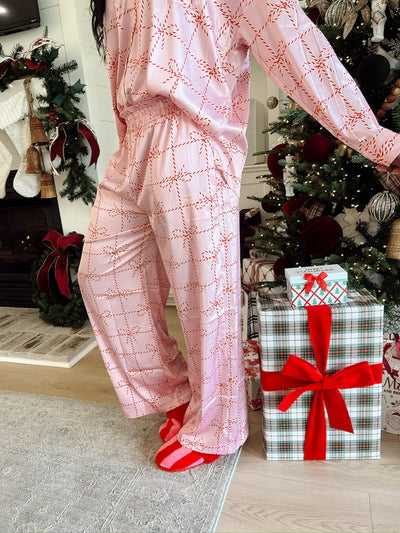 Christmas Candy Cane Satin Two-Piece Set