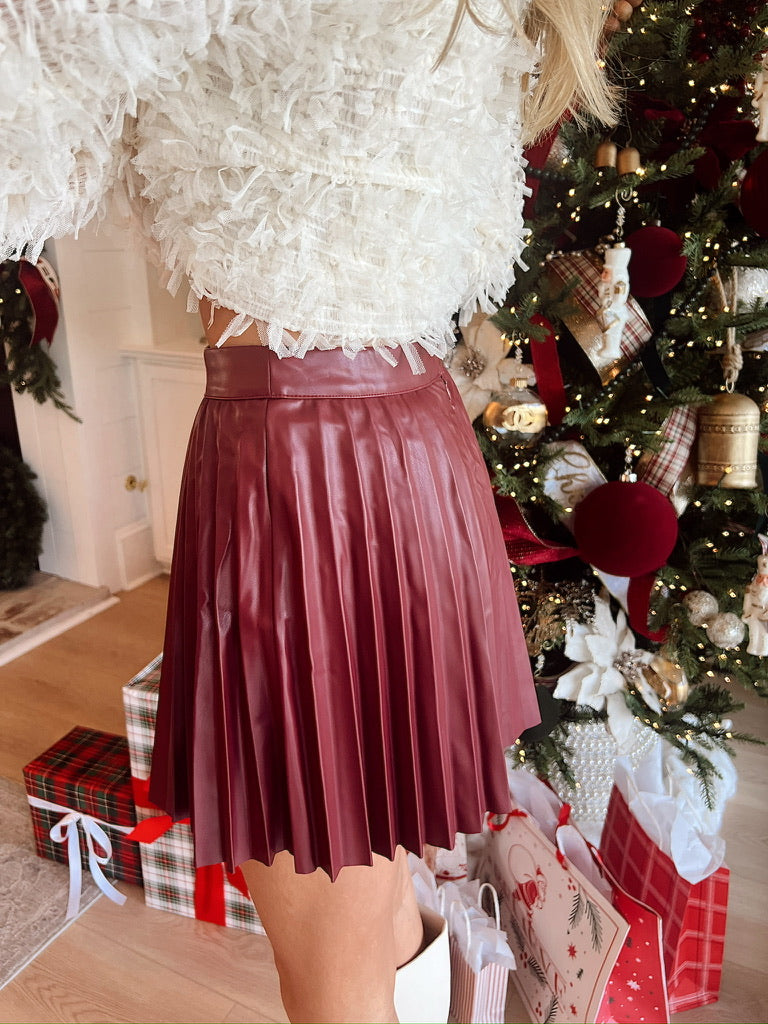 Professional Presence Pleated Leather Skirt