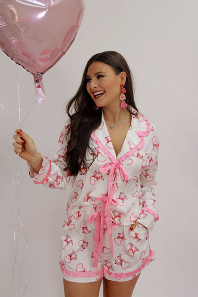 Hearts & Boots Satin Two Piece Pajama Set
