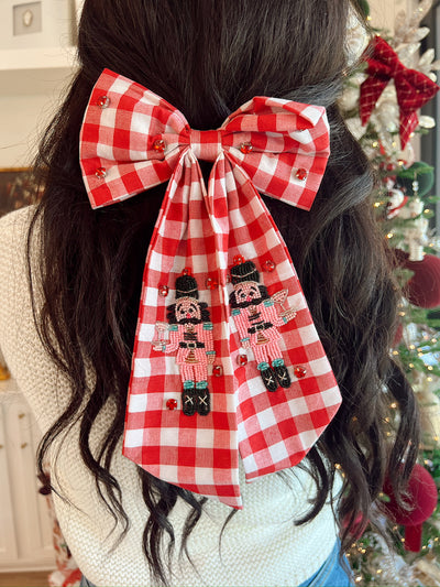 Checkered Nutcracker Embellished Hair Bow