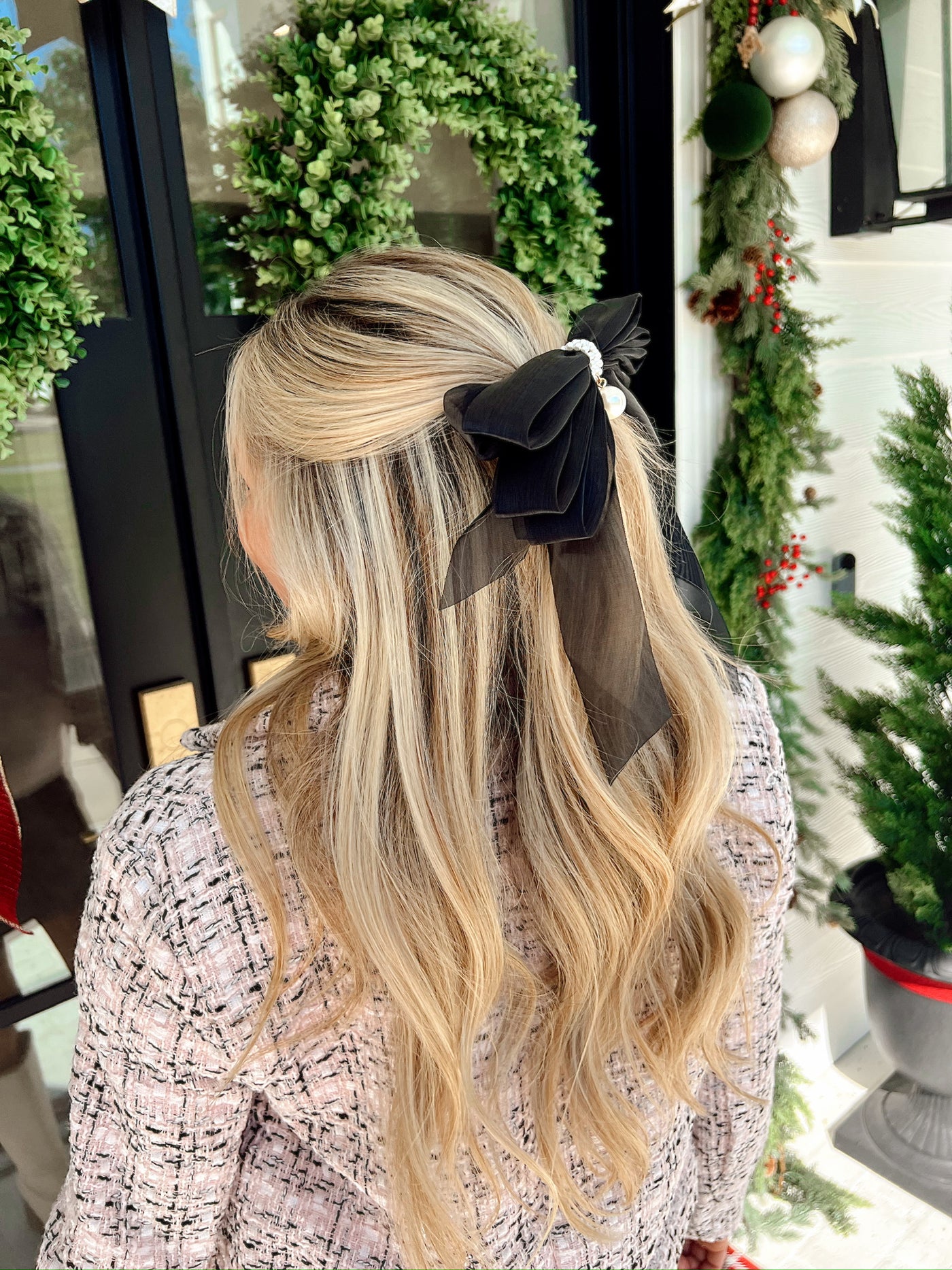 Tulle Hair Ribbon Clip With Pearl Embellishment