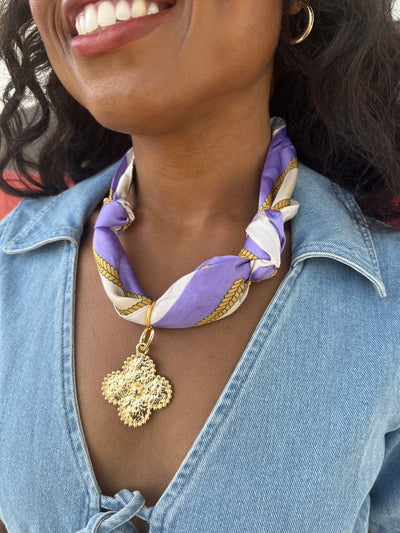 Game-day Scarf Necklace With Clover Charm