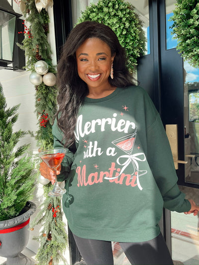 Merrier With A Martini Pullover Christmas Sweater