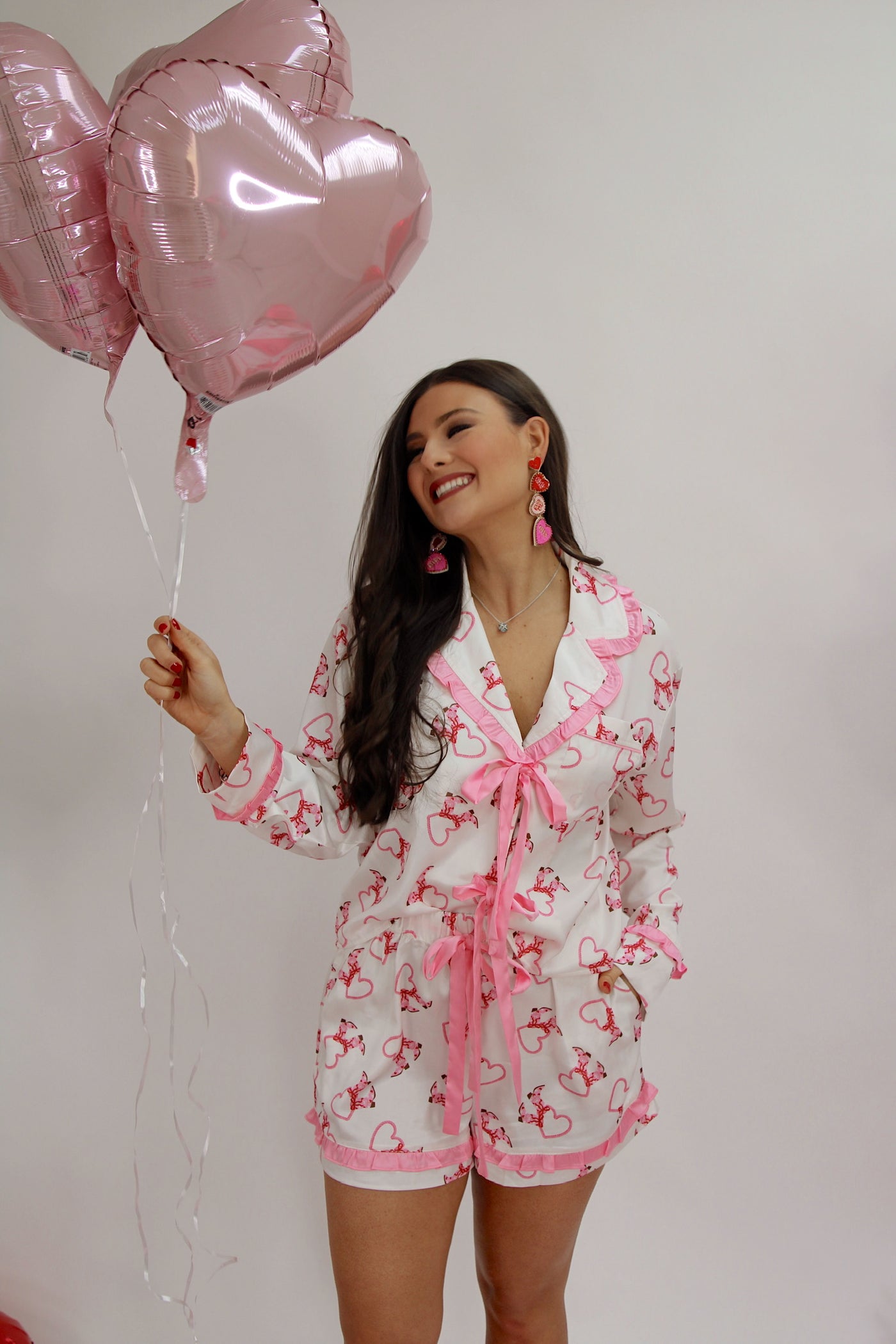 Hearts & Boots Satin Two Piece Pajama Set