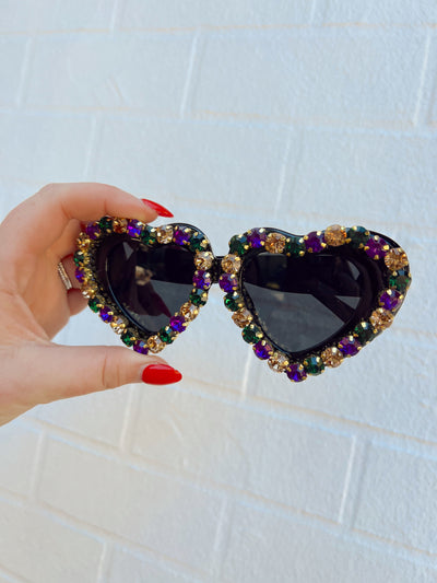 Mardi Gras Rhinestone Heart Sunglasses