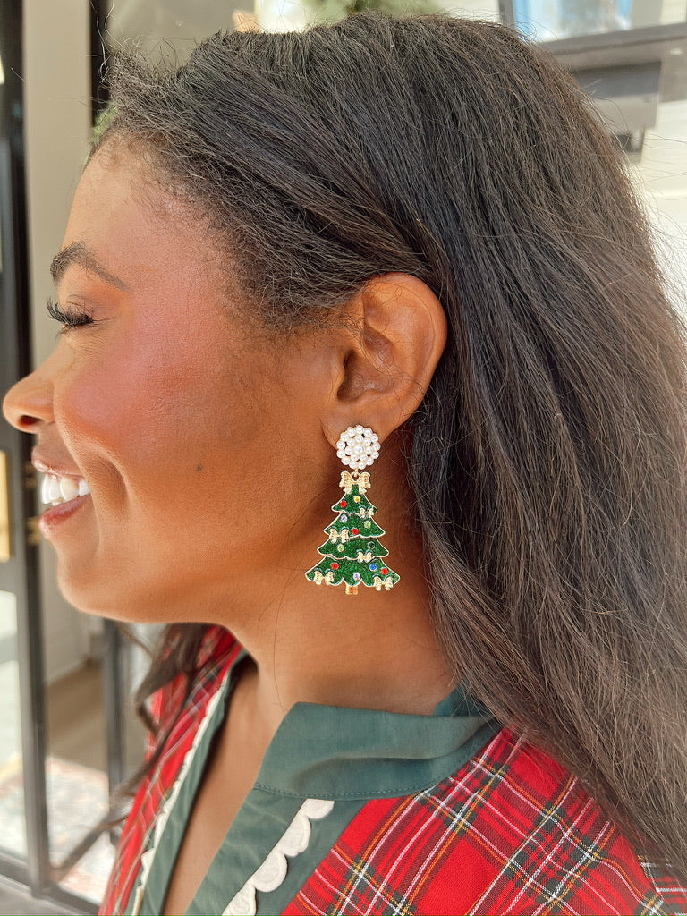 Glitter Embellished Christmas Tree Drop Earrings