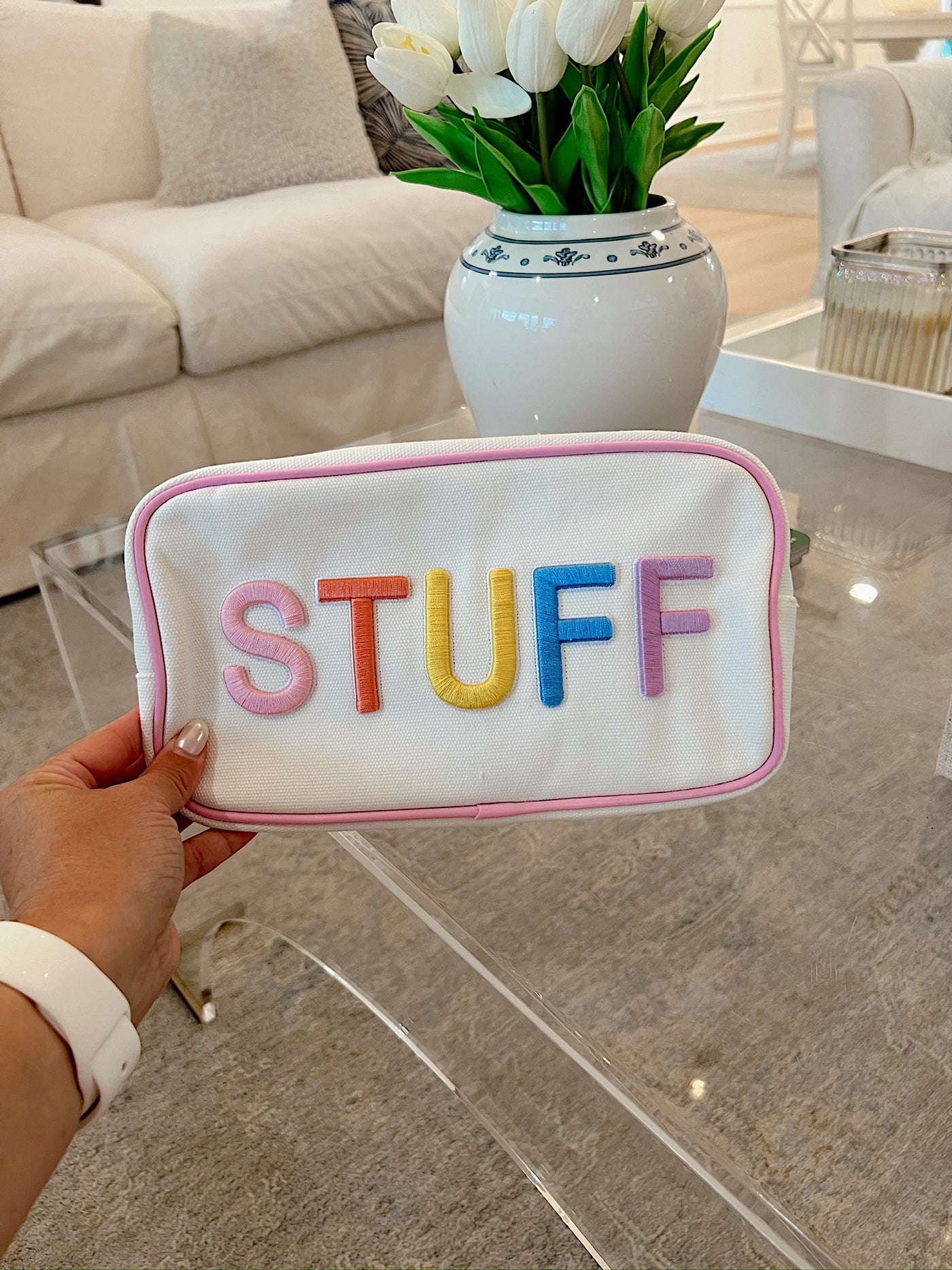 "Stuff" Embroidered Pouch Bag