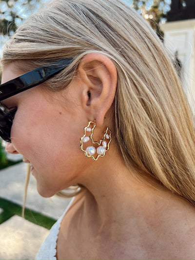 Making Waves Pearl Hoop Earrings