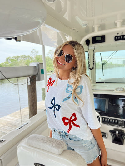 Feeling Patriotic Bow Cropped Top