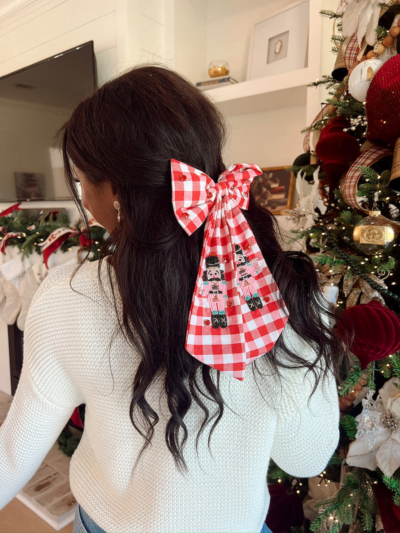 Checkered Nutcracker Embellished Hair Bow