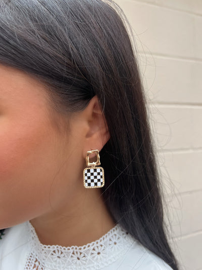 Rain Or Shine Drop Checker Square Earrings