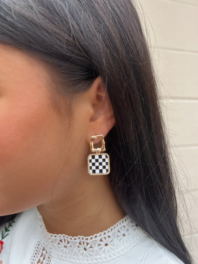 Rain Or Shine Drop Checker Square Earrings