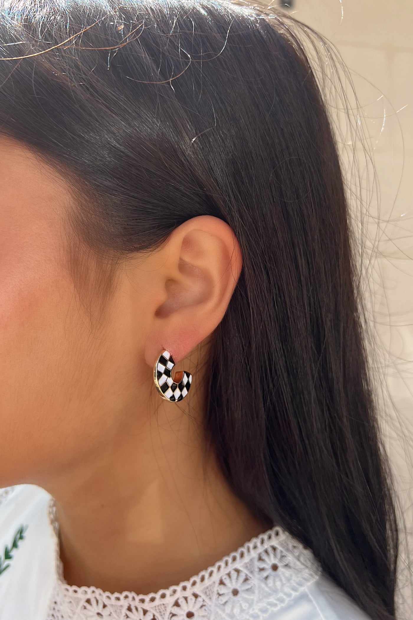 Check Me Out Checkered Hoop Earrings