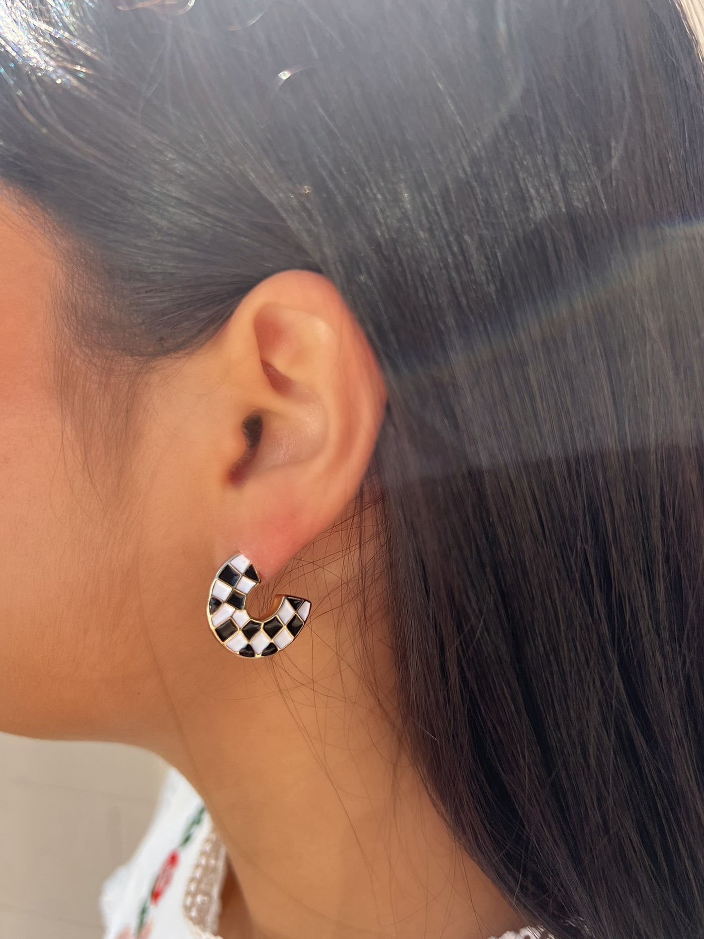 Check Me Out Checkered Hoop Earrings