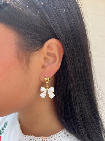 Fall For Someone Drop Bow Earrings