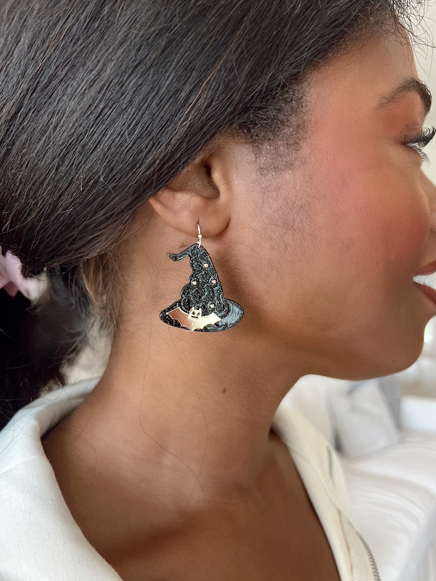 Glitter Witch Hat Drop Earrings