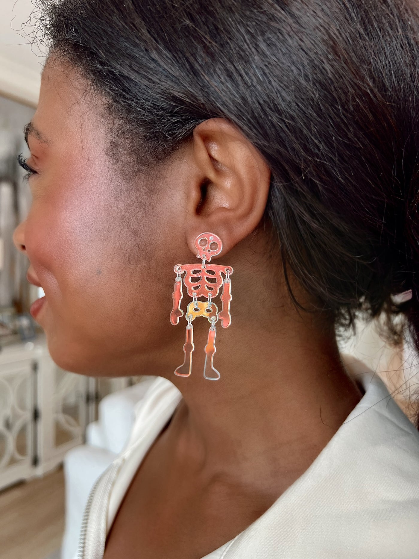 Iridescent Skeleton Drop Earrings