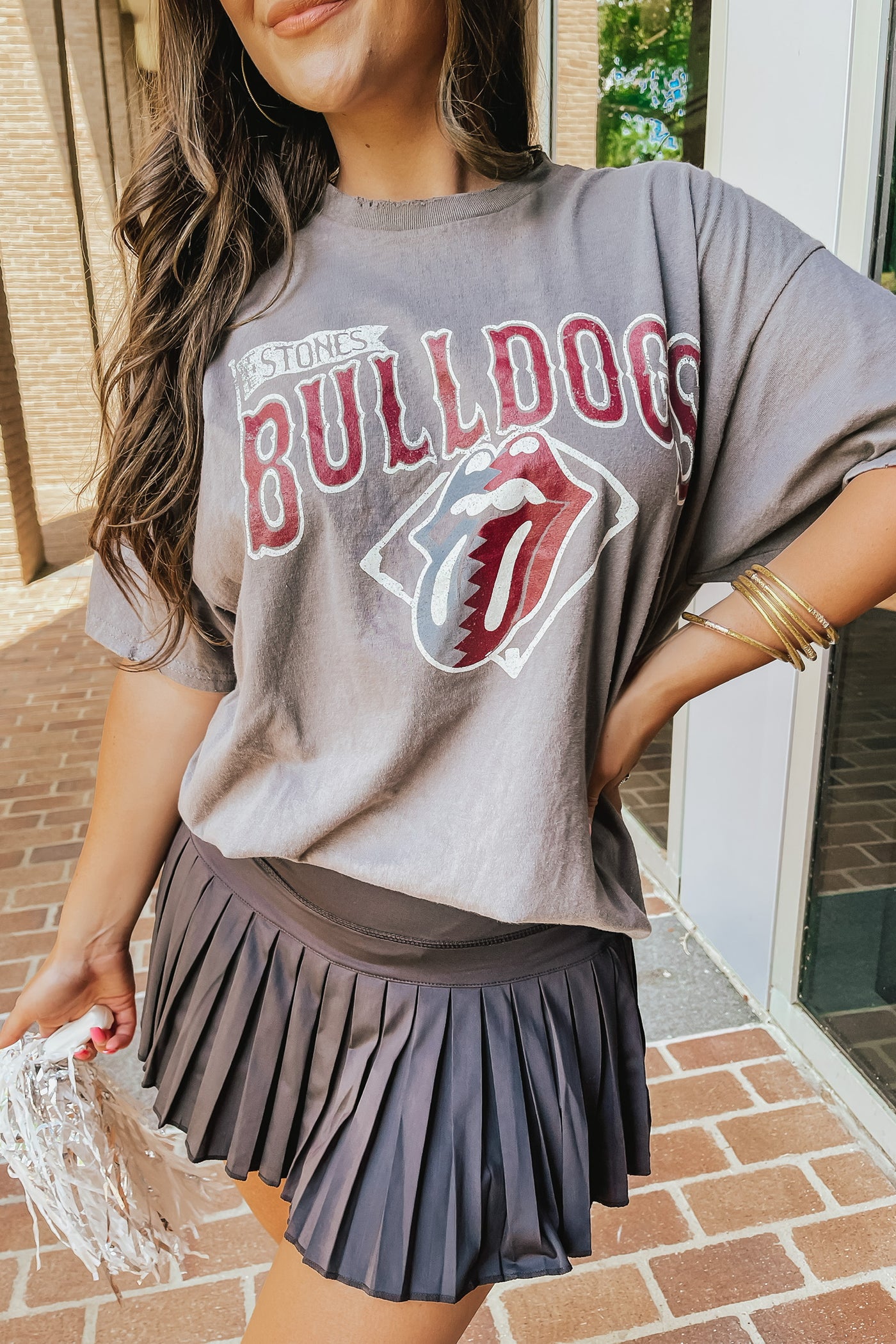 LivyLu Rolling Stones MSU Bulldogs Diamond Vintage Tee
