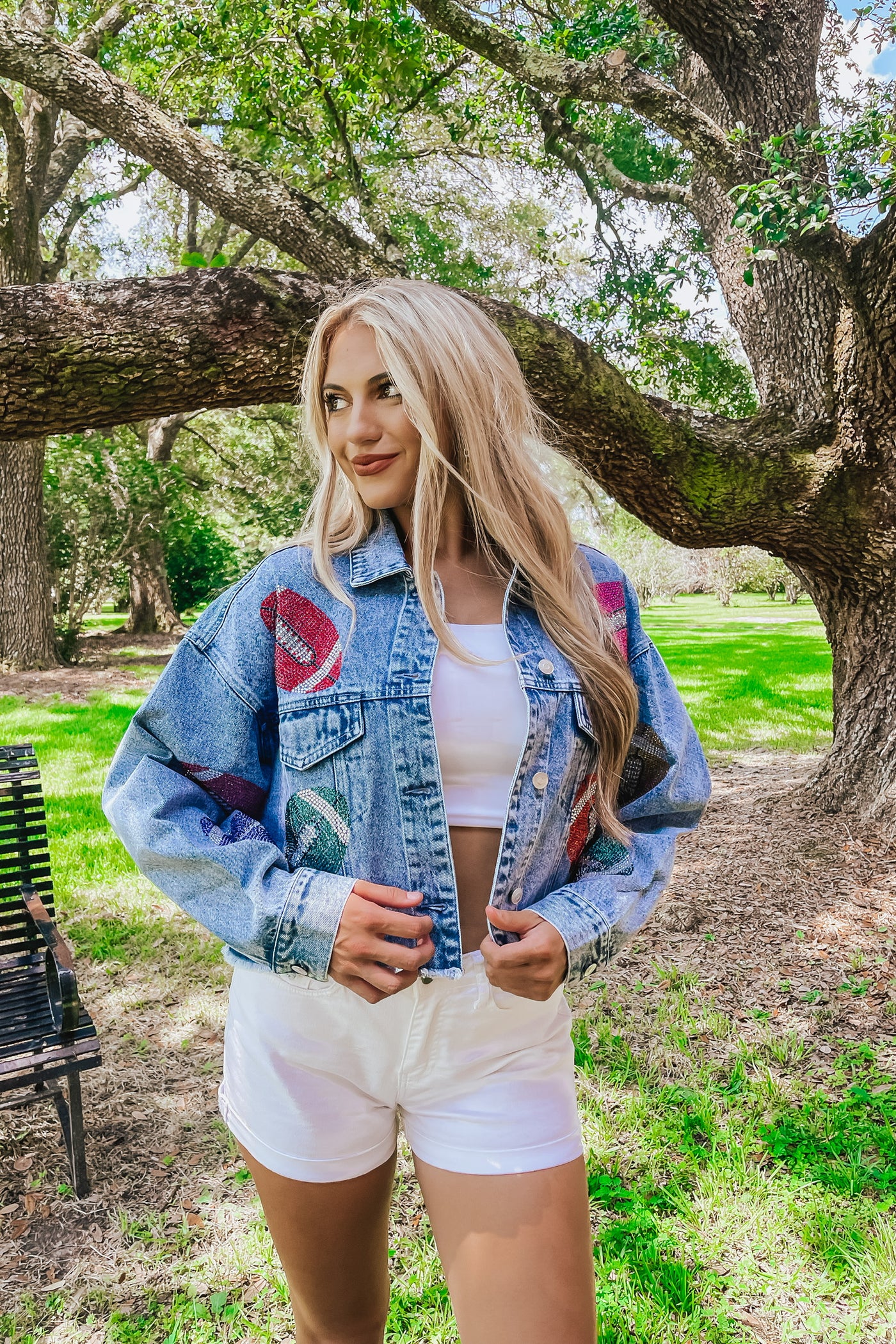 Under The Lights Rhinestone Denim Jacket