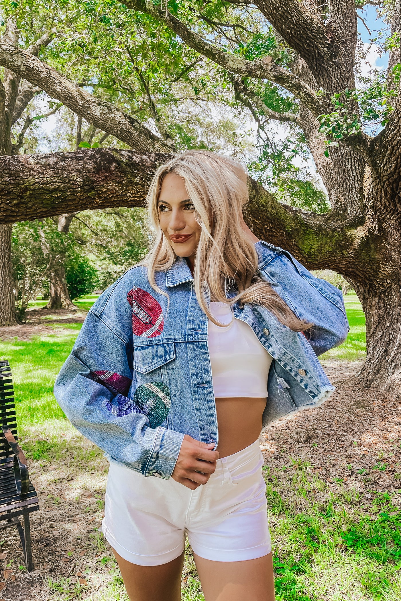 Under The Lights Rhinestone Denim Jacket