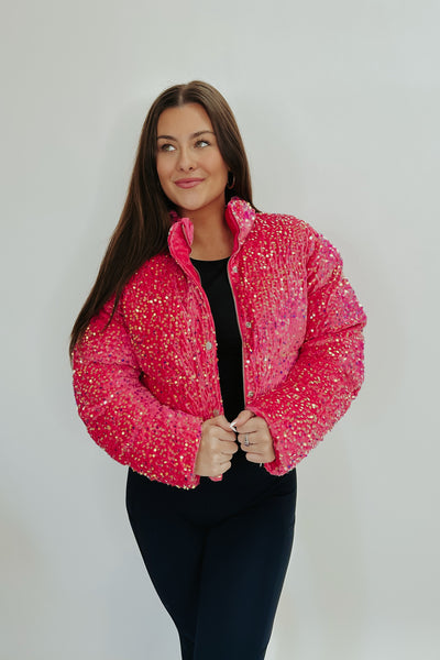 Undoubtedly Cute Sequin Puffer Jacket