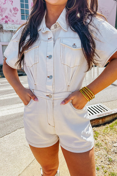 By Invite Only Fringe Denim Romper
