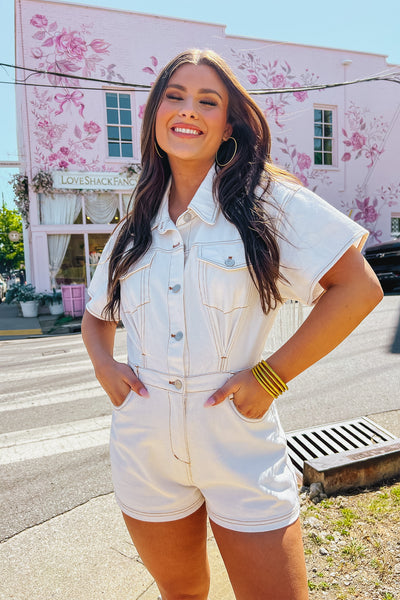 By Invite Only Fringe Denim Romper