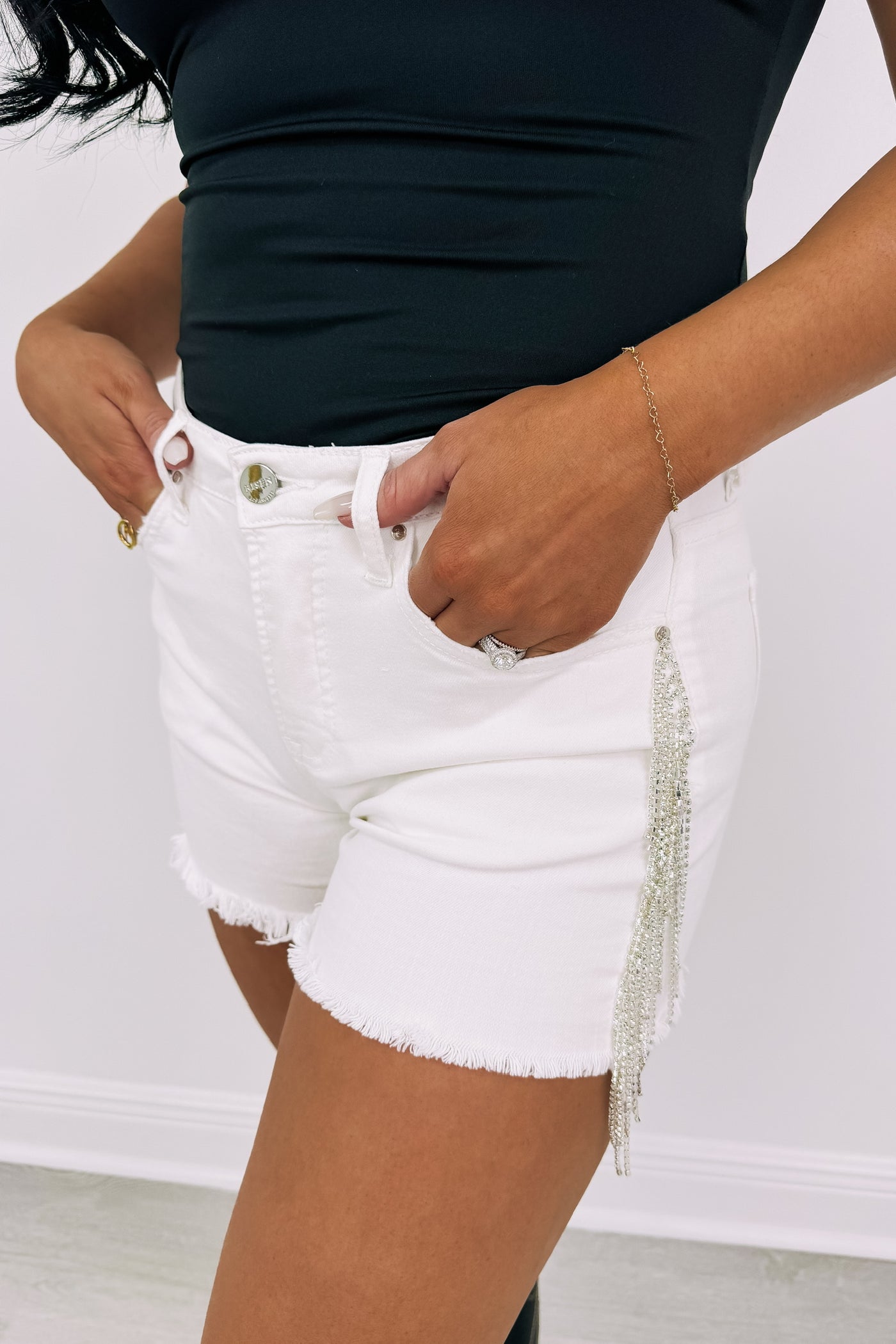 Extra Is Better Rhinestone Fringe Shorts