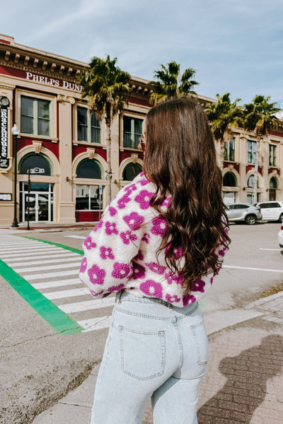 What A Cutie Cropped Floral Sherpa Jacket