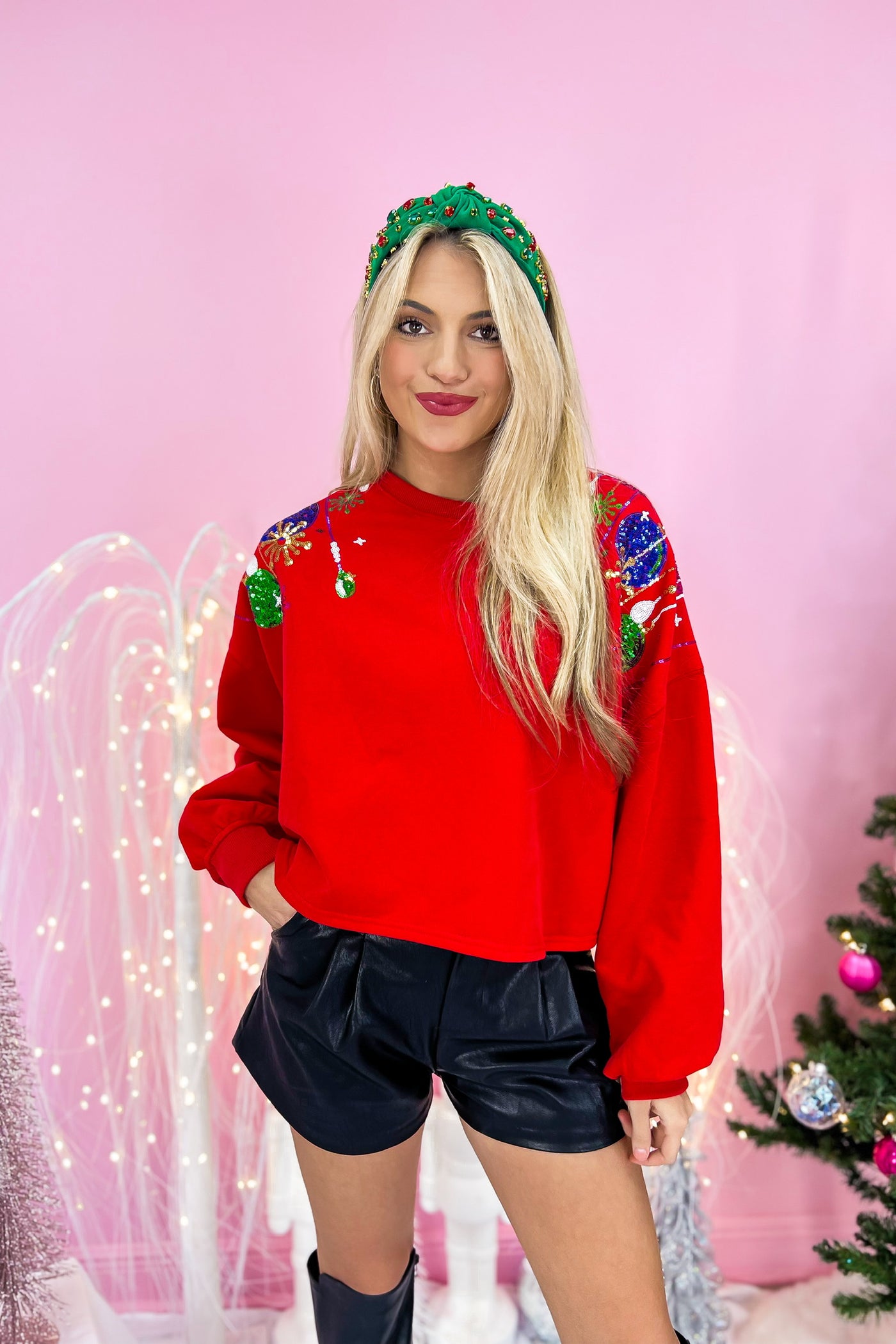 Christmas Wishes & Mistletoe Kisses Sequin Crop Sweatshirt