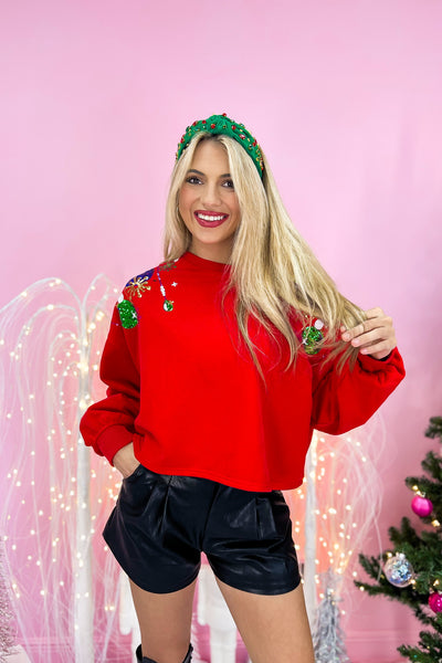 Christmas Wishes & Mistletoe Kisses Sequin Crop Sweatshirt