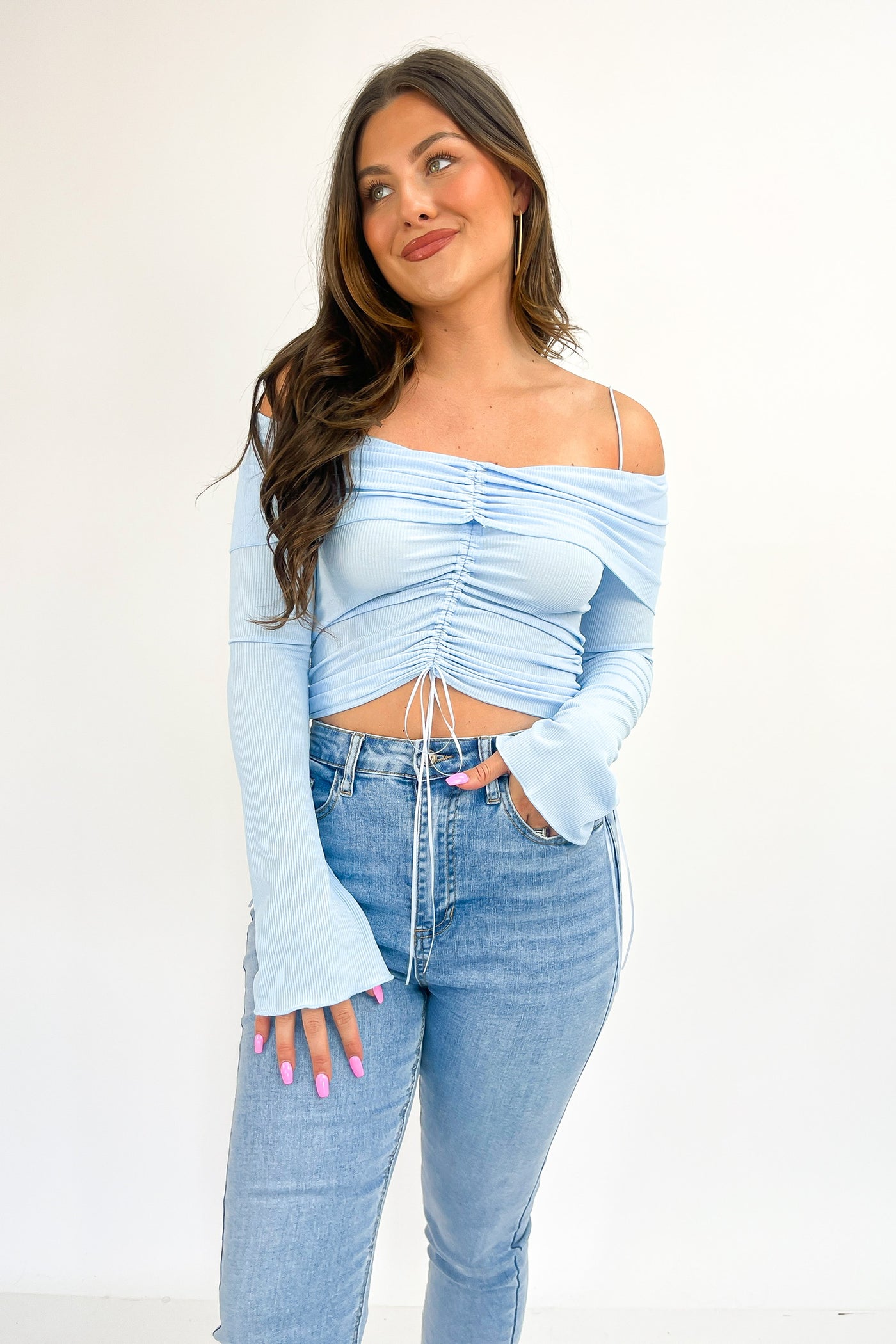 Act Without Expectation Off-Shoulder Top