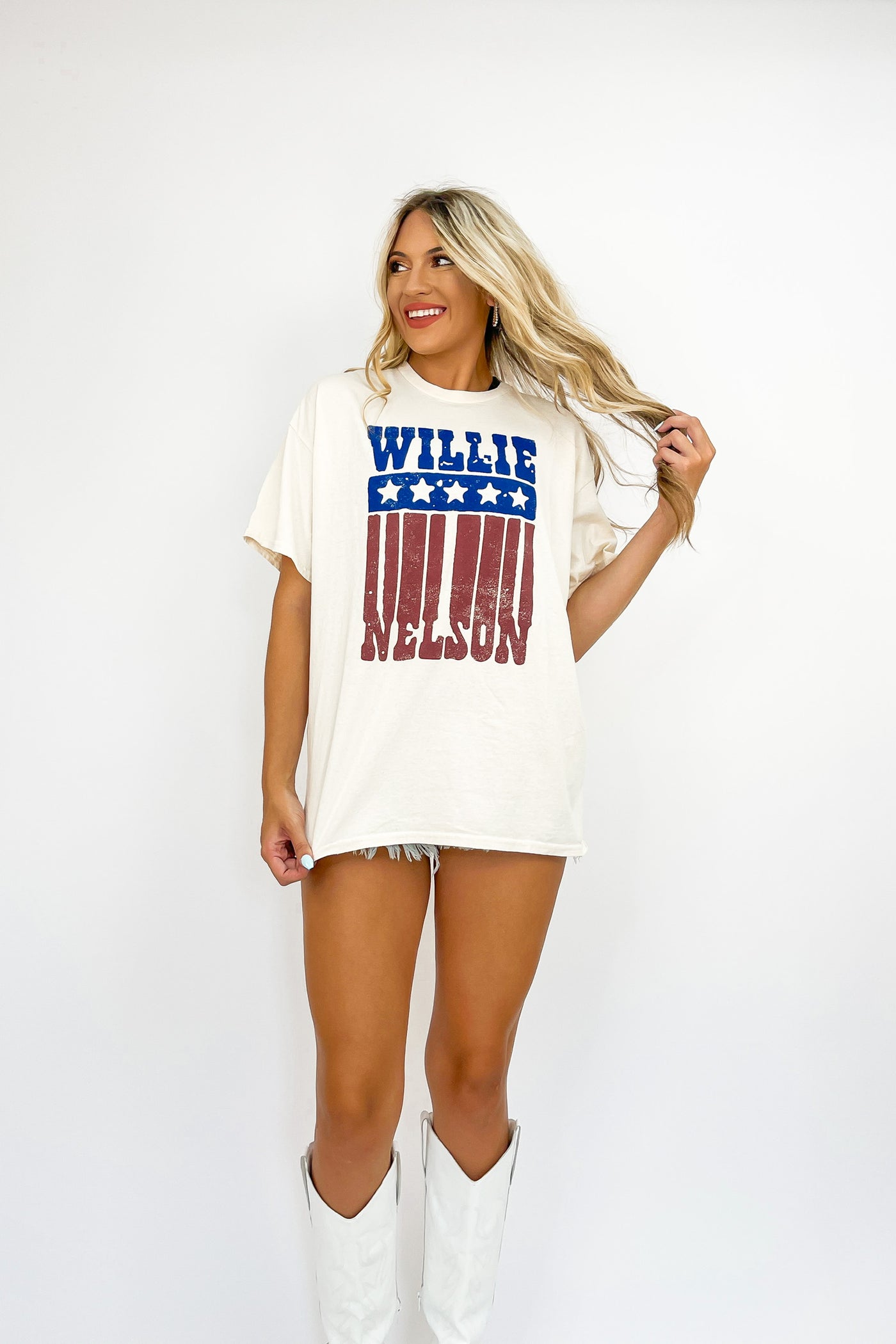 LivyLu Willie Nelson Stars and Stripes Distressed Tee