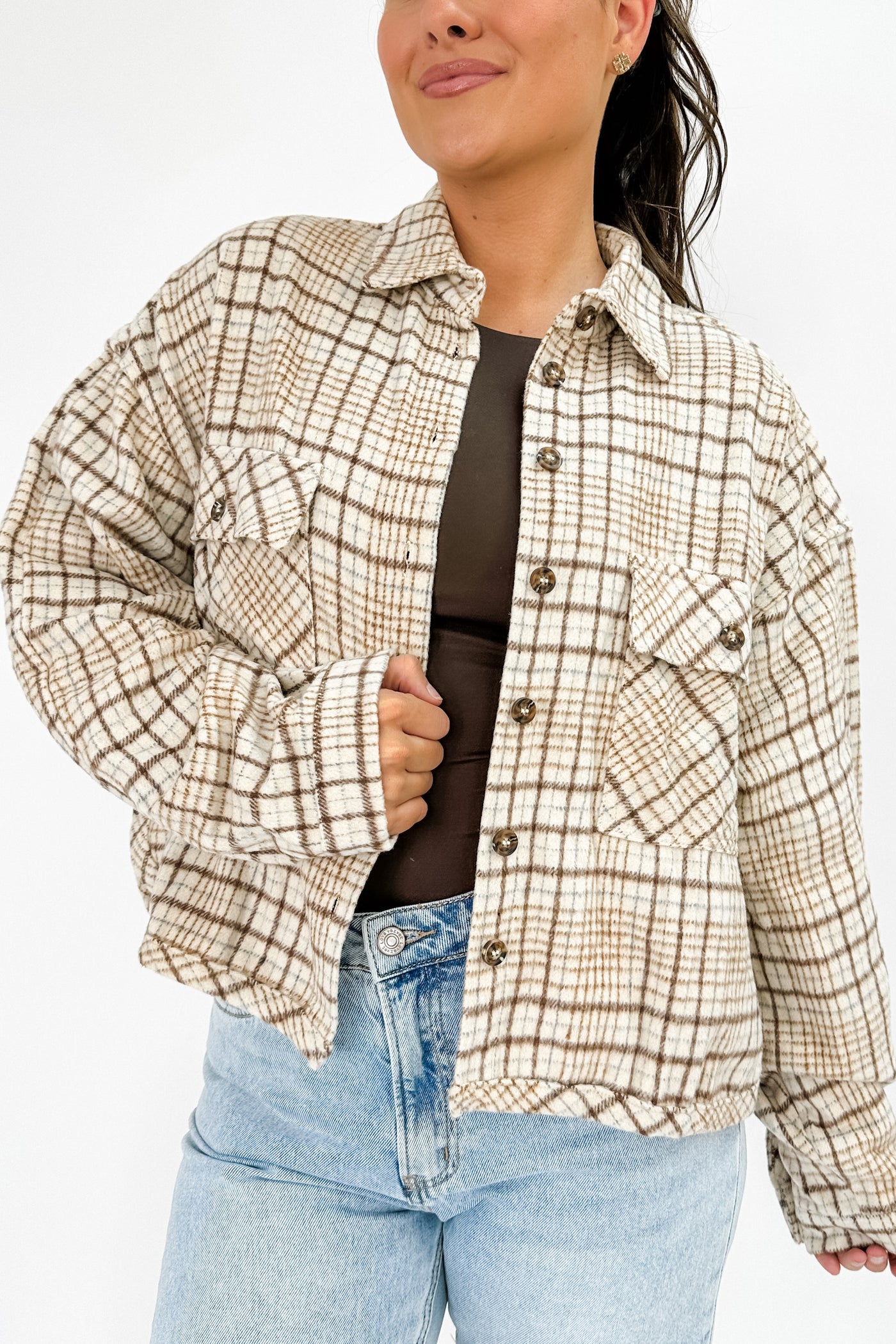 Appreciating The View Cropped Plaid Shacket