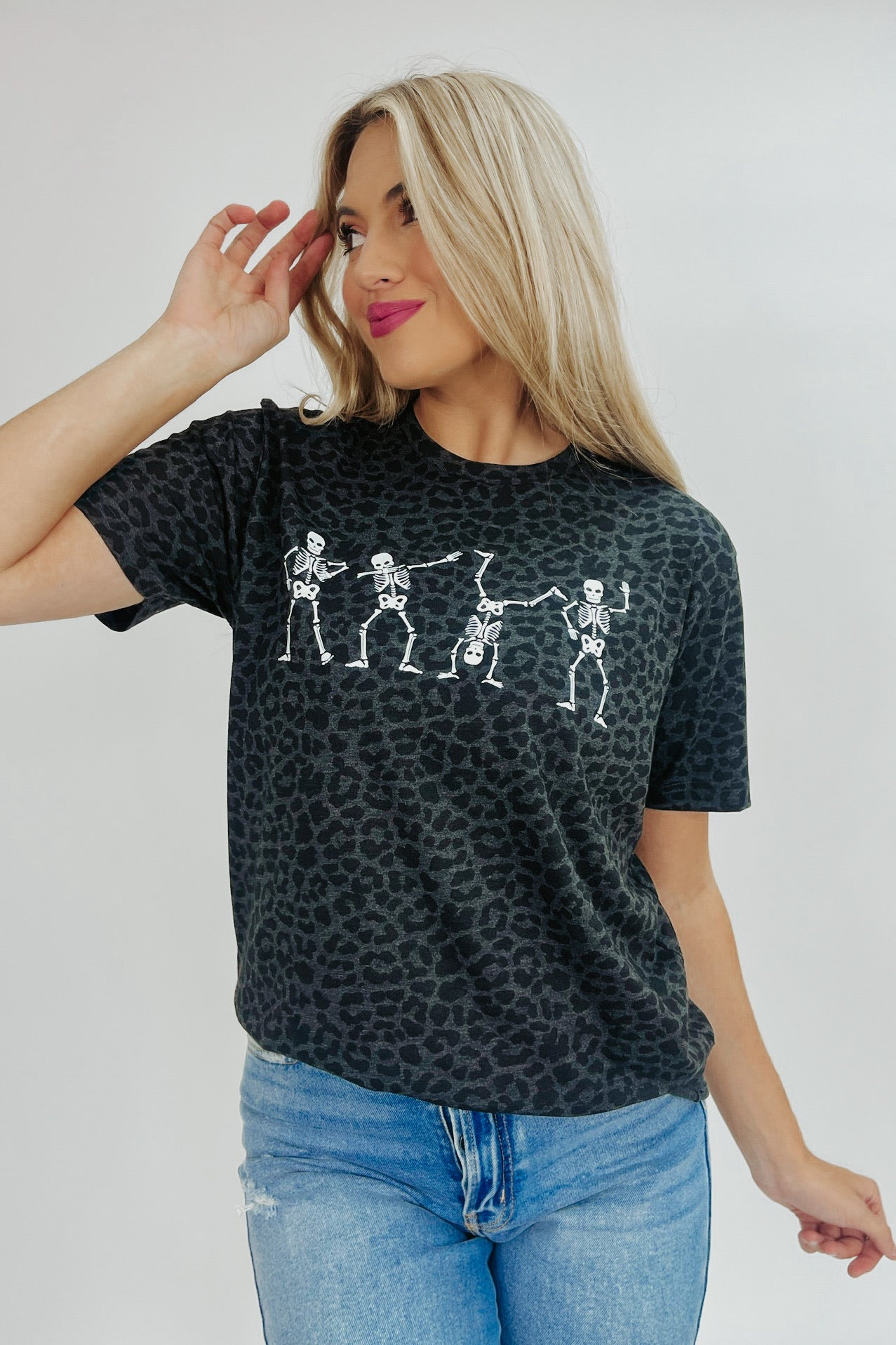 Dancing Silly Spooky Skeletons Graphic Tee