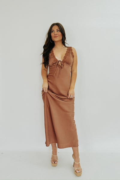 Taking On Sunset Satin Dress