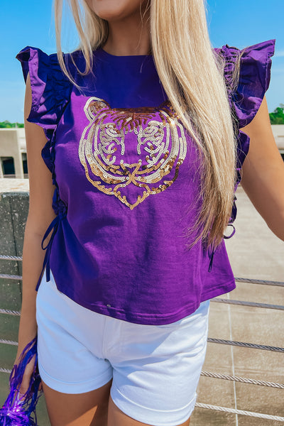 Ruffle Sleeve Sequin Top