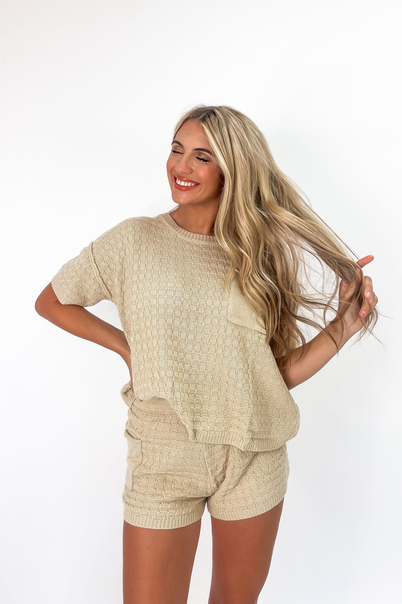 Two piece sweater short set cheap