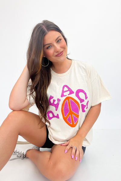 LivyLu Peace Sign Distressed Tee