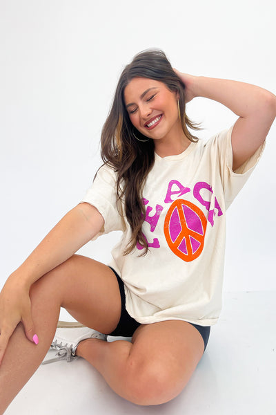 LivyLu Peace Sign Distressed Tee