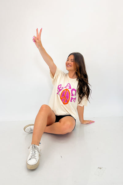 LivyLu Peace Sign Distressed Tee